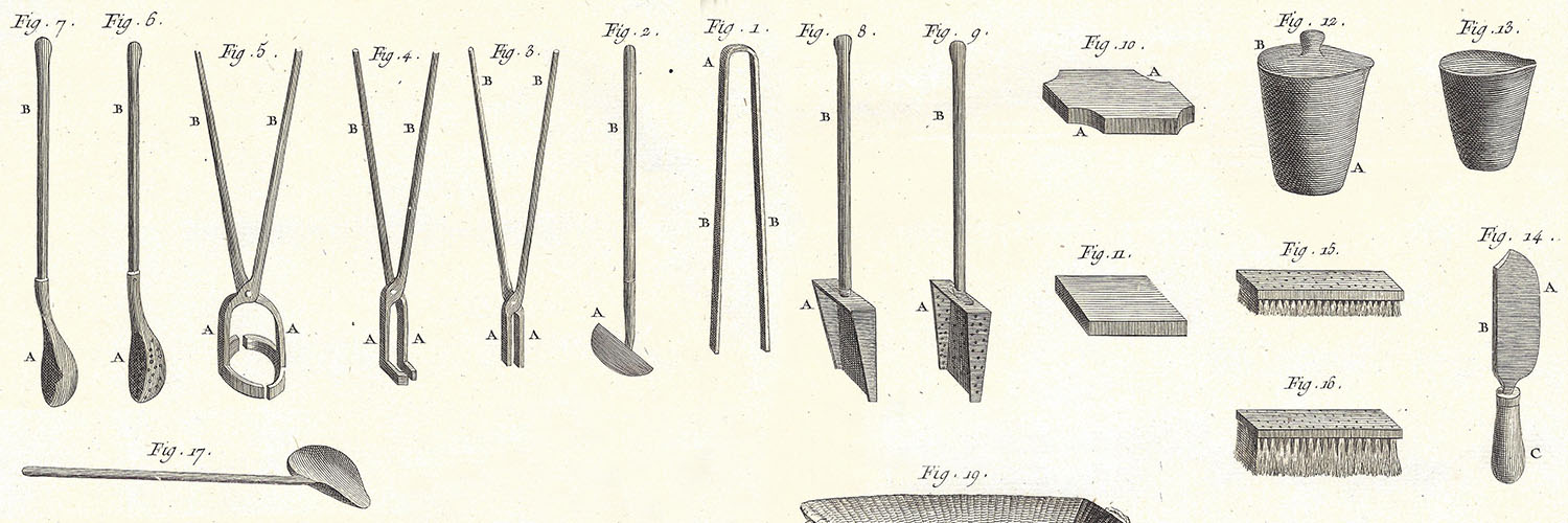 Gerätschaften für das Schmelzen von Gold, Kupferstich, 1765